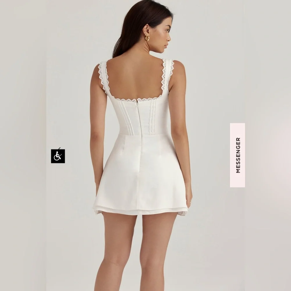 House Of CB White Tilly Pin Tuck Mini Dress feminine sexy girly fairy soft girl - Picture 8 of 16